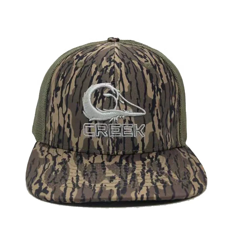 3D Embroidered Surf Camo Tactical Snapback Trucker Cap, Flat Brim Mesh Snap Back Hat Camouflage Trucker Hats