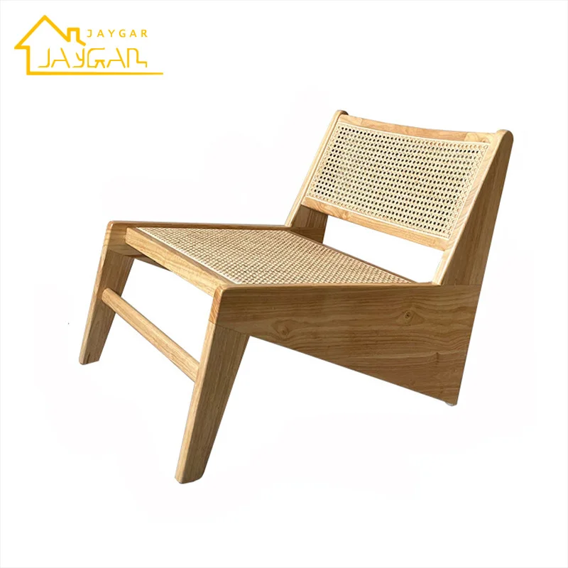 Designer solid oak wood scandinavian lounge chair style low back occasional woven cane chair accent cane chairs for living room
