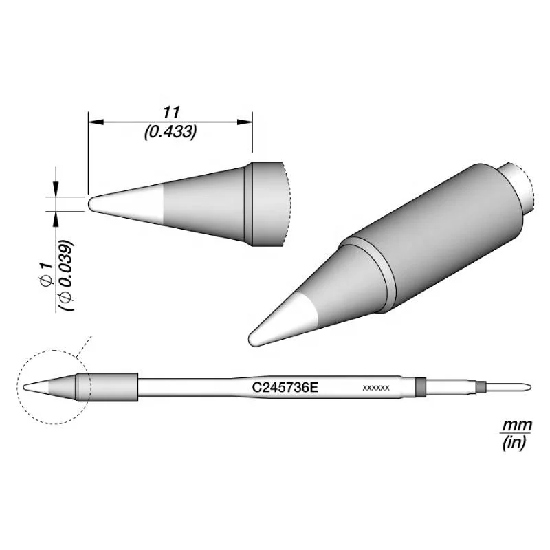 Original JBC C245736E Conical Cartridge Lead-Free Work With T245 Handle Soldering Iron Tips For General Soldering Purposes
