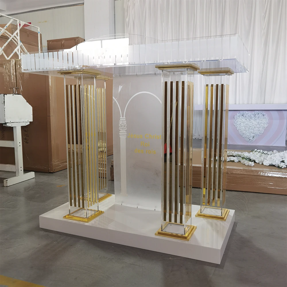 AnnieLu Transparent Acrylic Podium with Wheels pulpits for Churches Rolling Podium Floor Podium for Conference Room Church