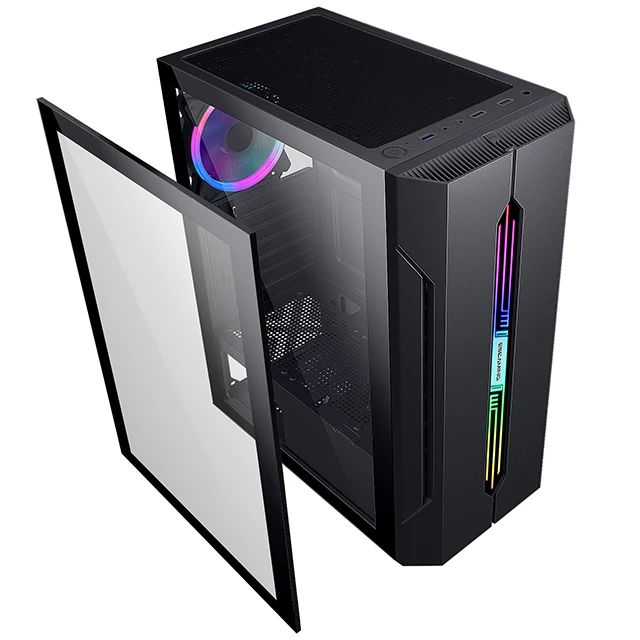 Internal RGB Fans ATX Gaming Computer Case with Light Strip Irregular Personality Panel Design