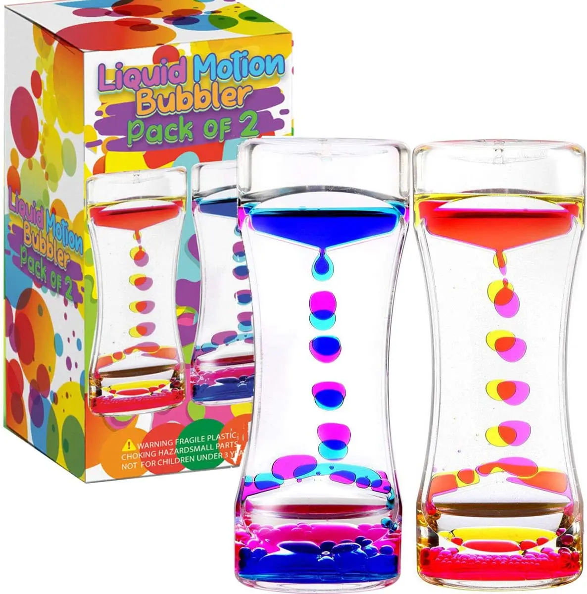 
New Liquid Motion Bubbler Visual Sensory Timer,2 Minute Liquid Timer--New Big Calming Sensory Bubbler Toy (Pack of 2) 