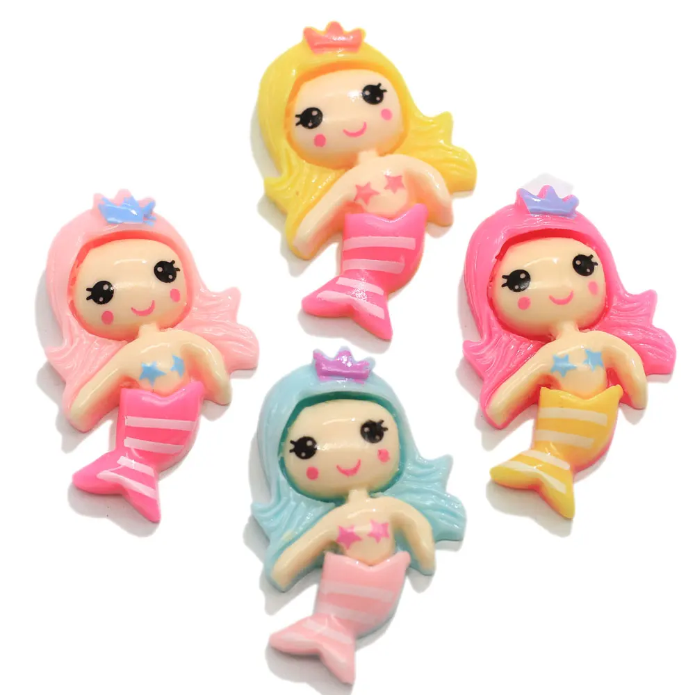 100 шт. милая маленькая принцесса Русалка с плоским основанием Кабошон из смолы рукоделие Скрапбукинг аксессуары для волос бант