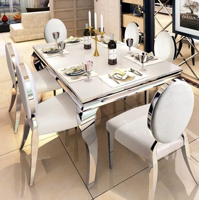 Modern Stainless Steel Sintered Stone Dining Room Furniture Glass Dinner Table Marble Luxury Dining Tables And Chair Sets