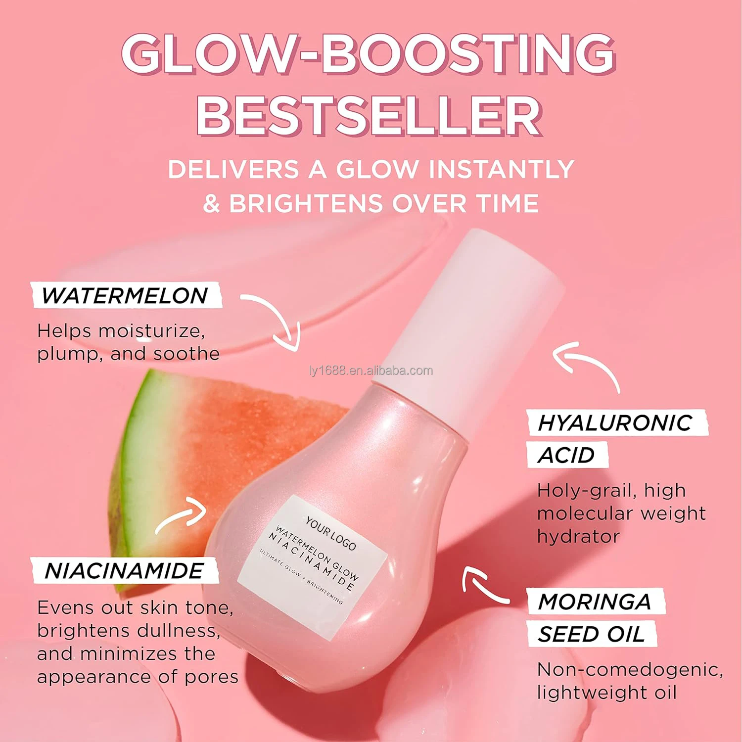 Watermelon Glowing Serum with Niacinamide & Hyaluronic Acid Lightweight Brightening Hydrating Liquid Highlighting Serum