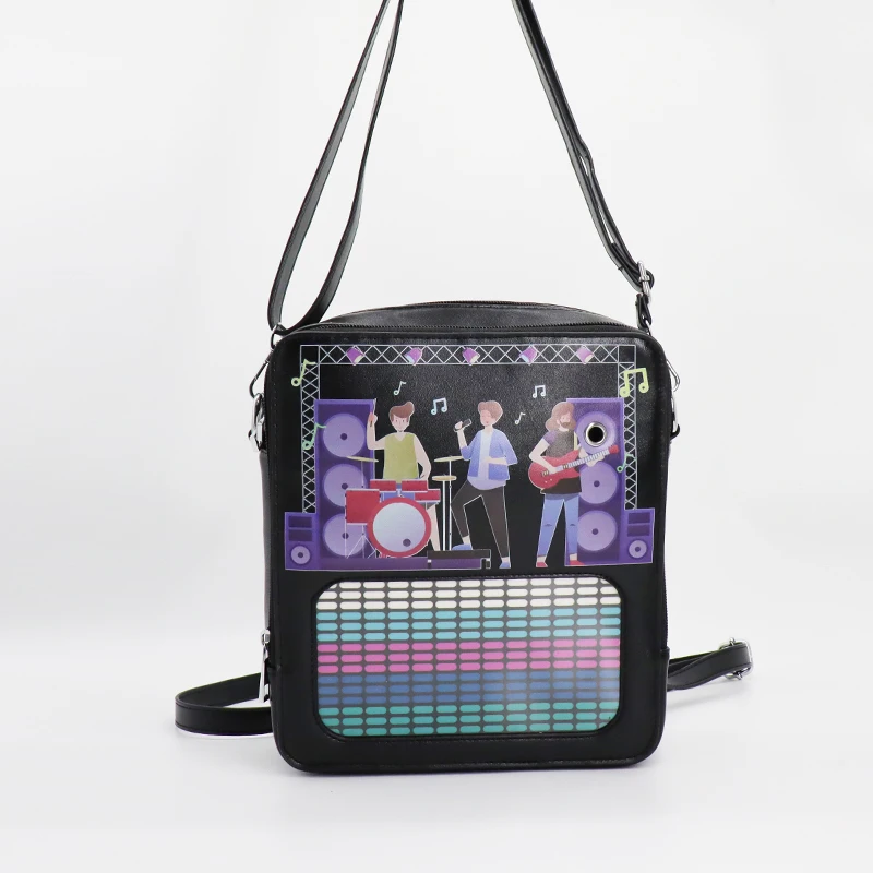 BSCI Factory LED Display Sound controlled Lighting Cross Body Bag  Printing Backpack