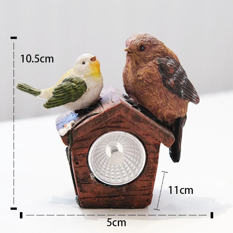 Resin Crafts Wholesale Custom Garden Decoration LED Solar Box Animal Statue Cute bird Figurine