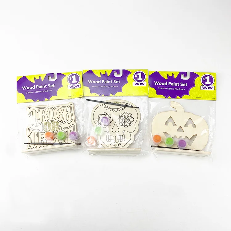 Low price best quality Halloween decoration wood paint set diy wooden painting set painting for kids