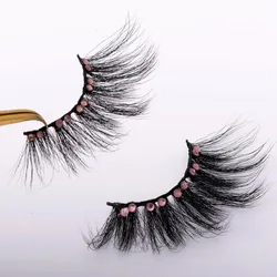 New Arrival Diamond Faux Mink Eyelashes 3D natural false Lashes fluffy Colorful Full Strip Lashes with Diamonds Wholesale Vend 1