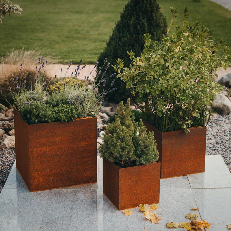 Backyard Garden Products Decorative Metal Flower Pot Planting Box Customized CortenSteel Flower Pot