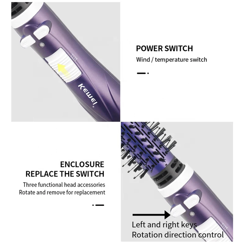 Kemey Km-813 Fast Heating Comb Temperature Adjustment Electric Blow Dryer Curling And Straightening Dual-Purpose Hair Dryer Comb