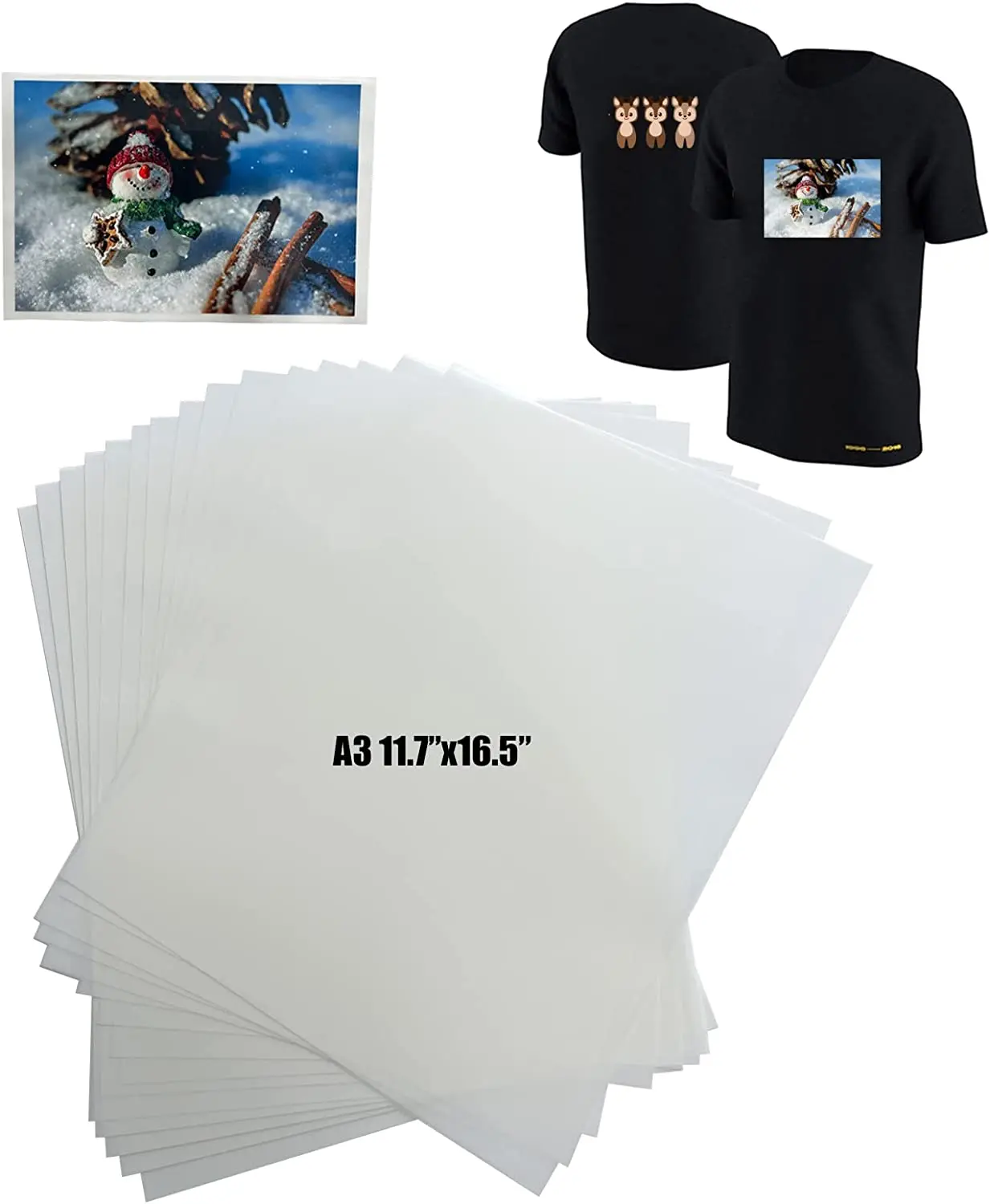 A4 A3 DTF Transfer Film for Sublimation & DTF Printer and 75g DTF Transfer Powder, for DIY Direct Print on T-Shirts Textile