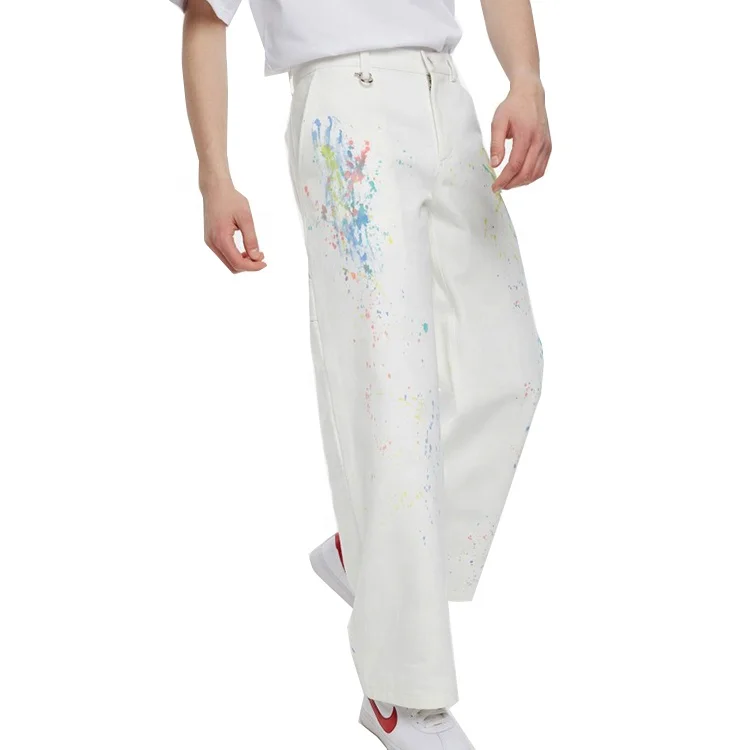 Wide leg loose fit multi color painted white pants trouser pants for men chino pants