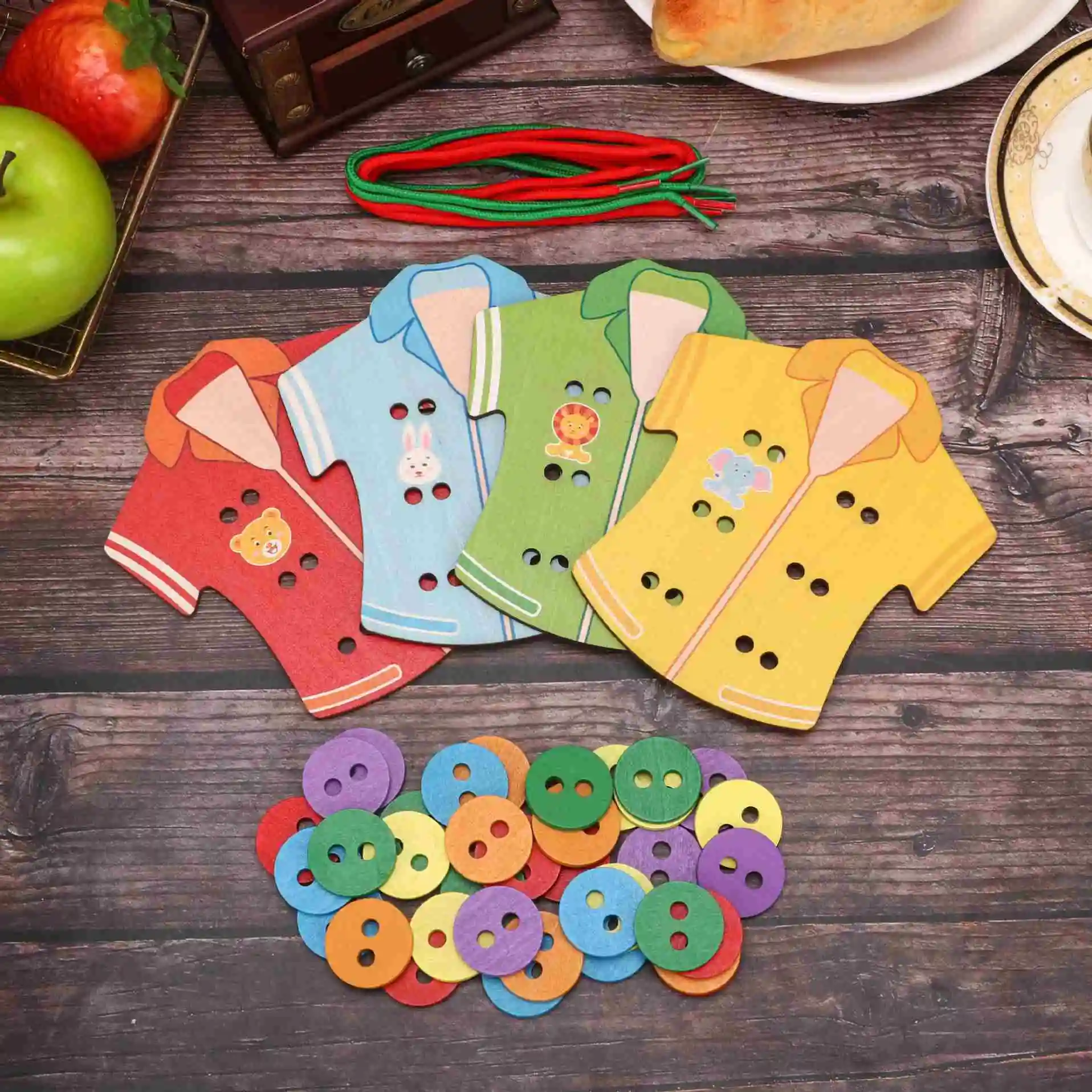 Manufacturer direct sale educational children wooden toddler sew buttons early teaching toys wholesale creative