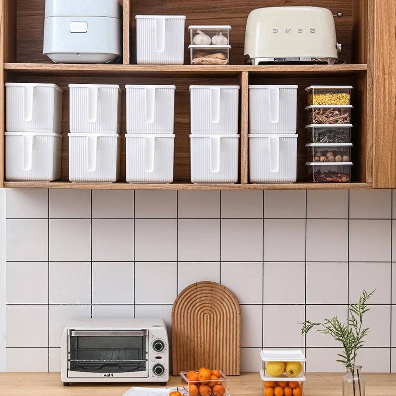 Kitchen Clear Lunch box Stackable Bins For Freezer Pantry Food Refrigerator storage container Set Fridge Organizer whit handle