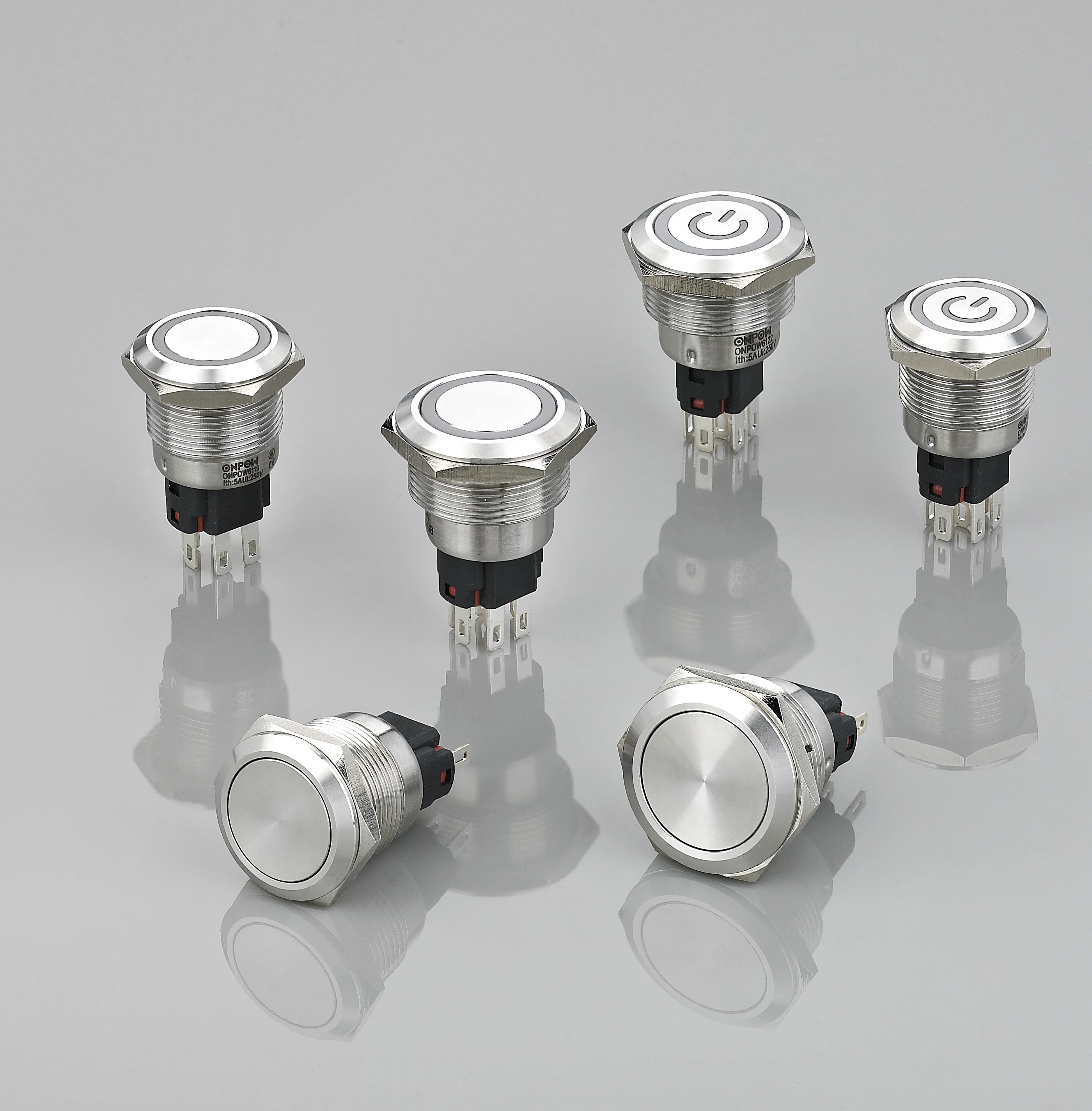 New products ! ONPOW61 19mm short body LED illuminated power symbol metal switch on off push button switch