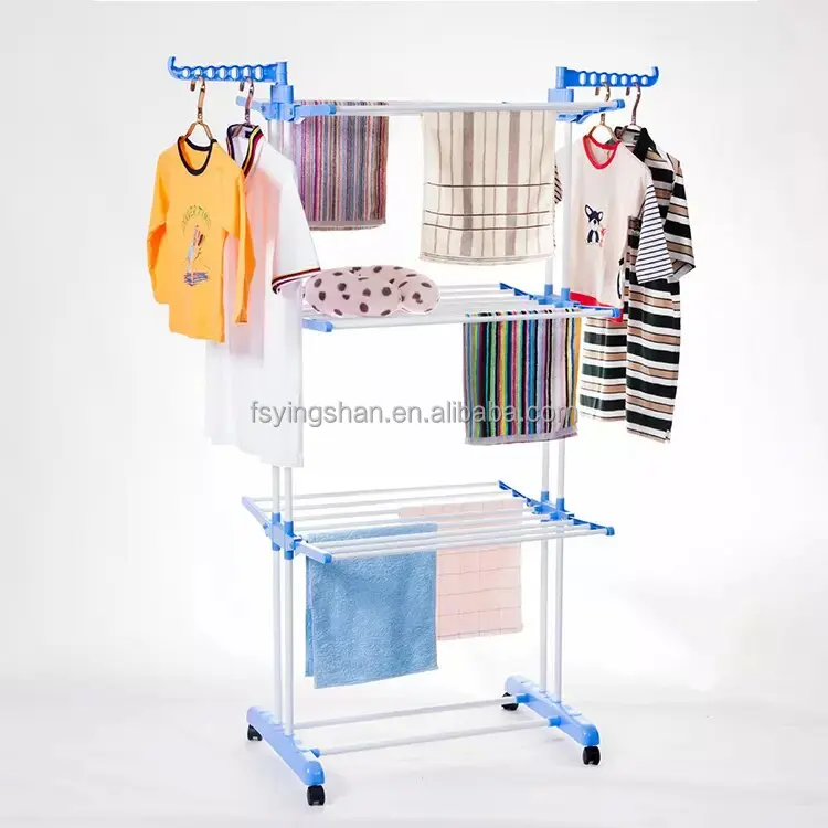 Three-layer Towel Rotary Airer Laundry Dryer Hanger Bath Towel Dryer Rack with Wheels Metal Clothes Rack Simple Rectangle 0.2mm