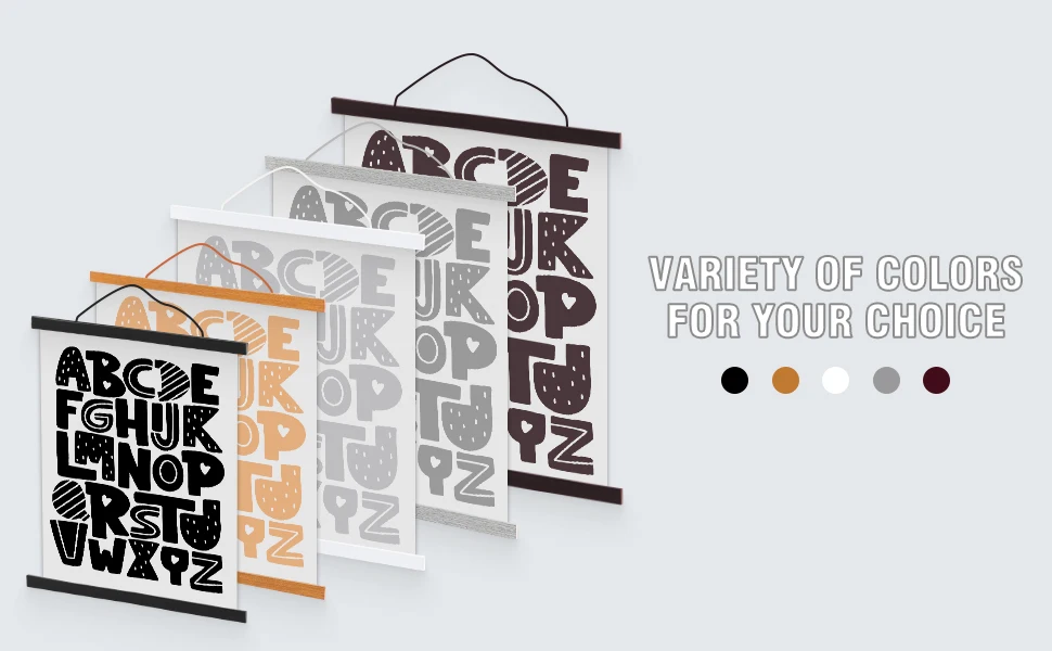 Wooden Magnetic Poster Hanger Frame Light Wood Magnet Canvas Artwork Print Dowel Poster Hangers Frames Hanging Kit Teak Wood