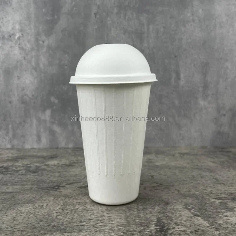 Custom Printed Disposable Sugarcane Fiber Bagasse Cup with Lid for Hot Drinks like Coffee and Ice Cream