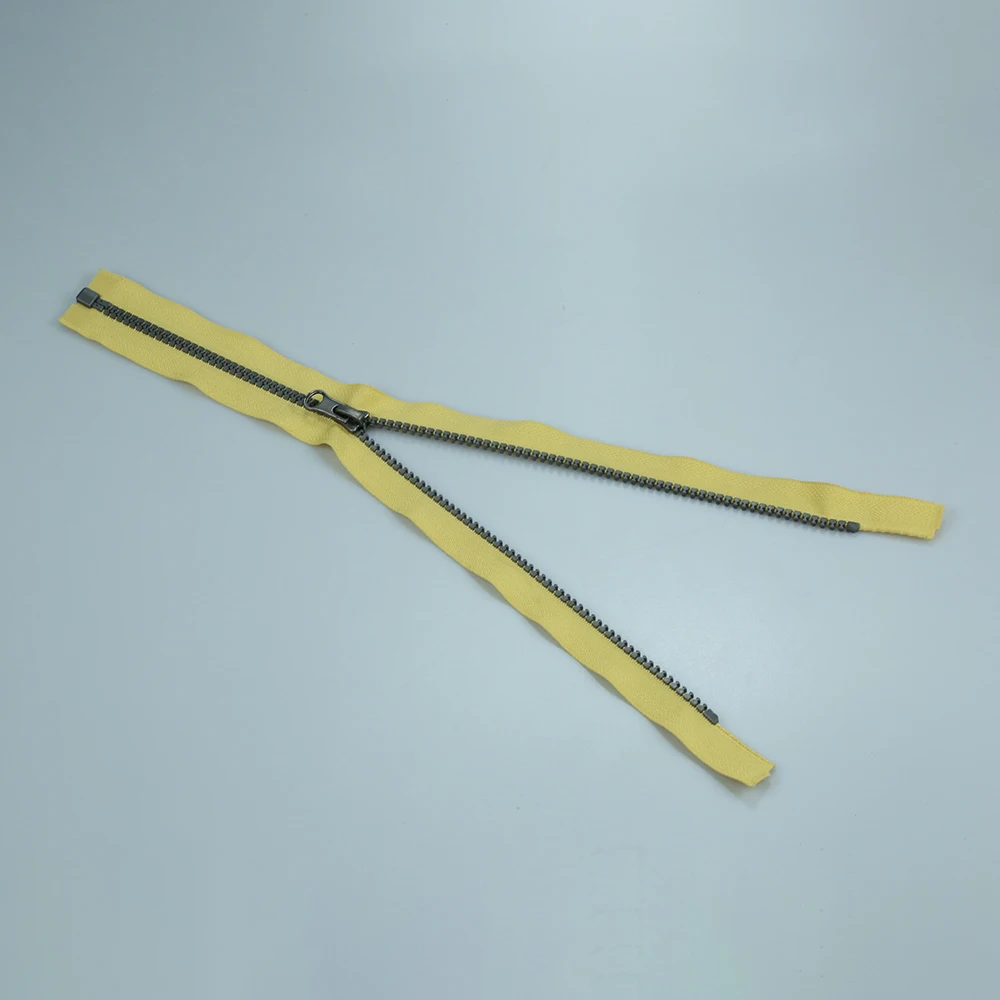 Decorative large plastic zipper open end separating zipper with yellow tape  for sale