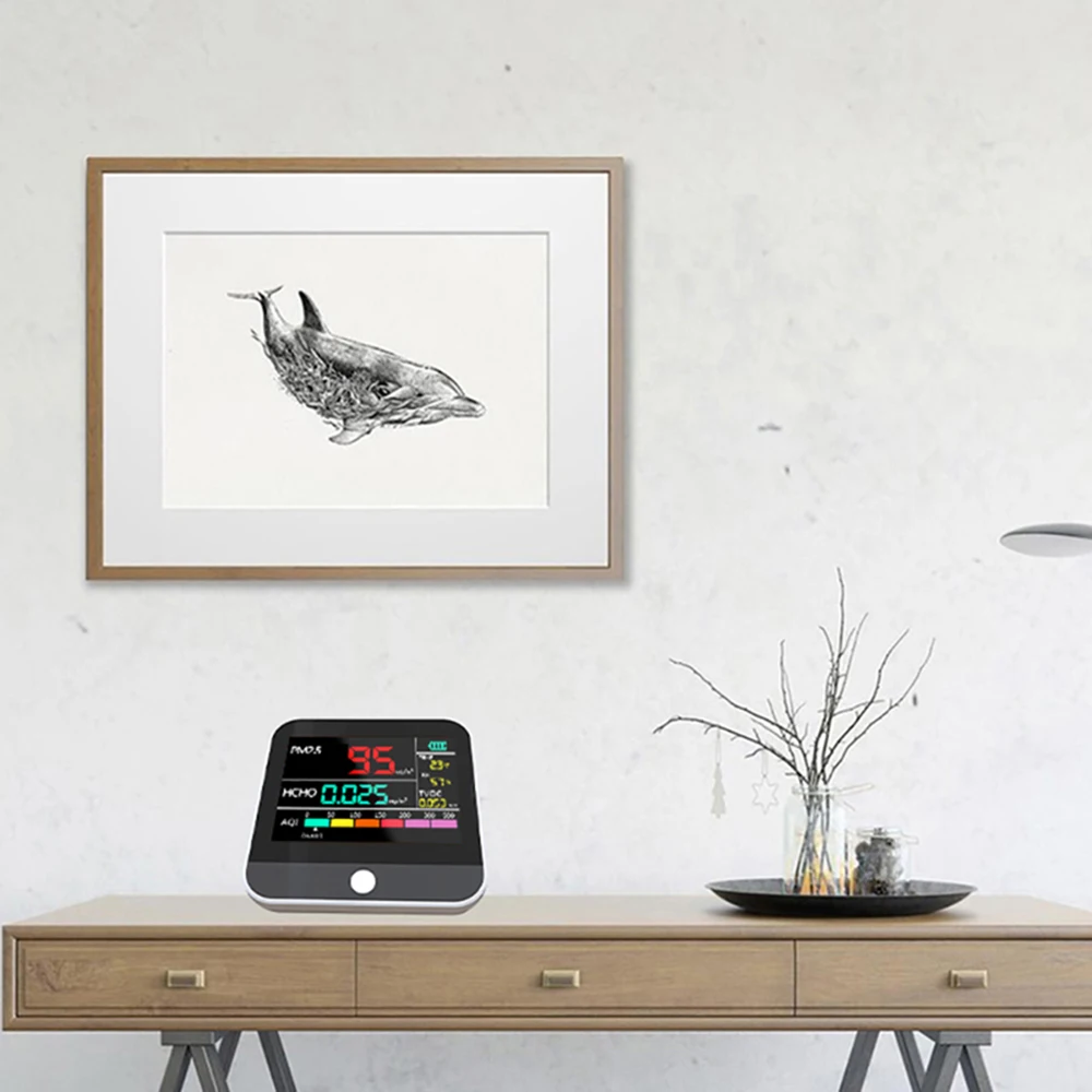 LCD color screen harmful gas analyzer USB rechargeable 2200mAh 6-in-1 pm2.5/HCHO/TVOC/temperature/humidity/AQI air detector