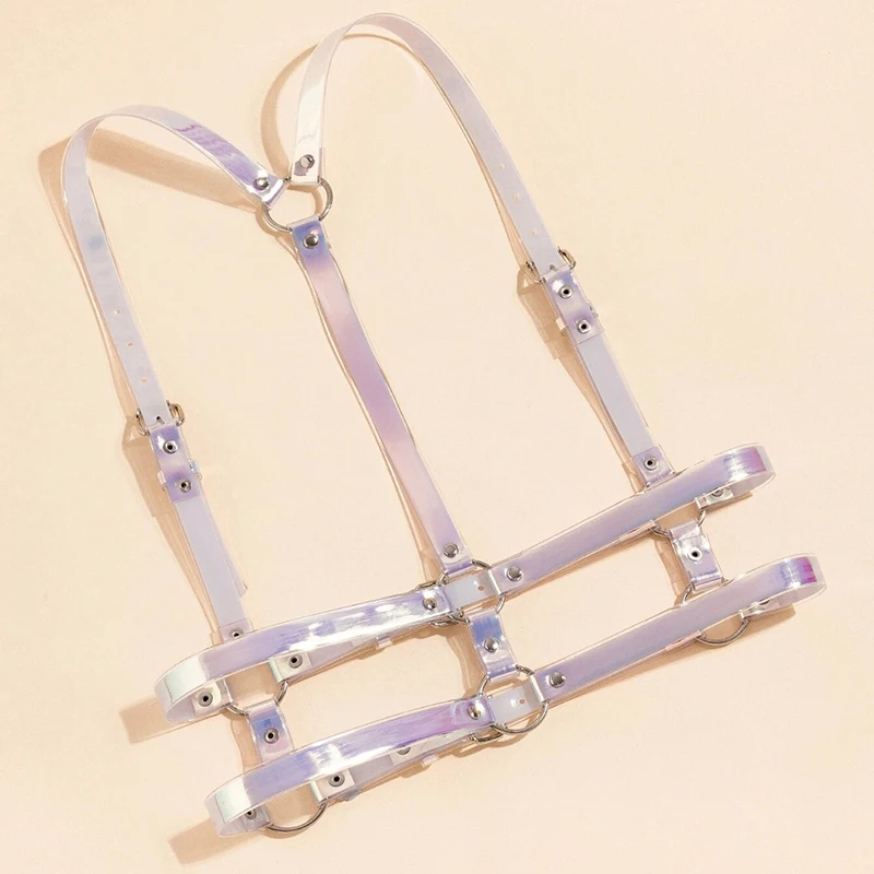 China Shiny Laser Mauve Purple PVC Harness Belt Women Sexy Colorful Body Harness Sculpting Belts