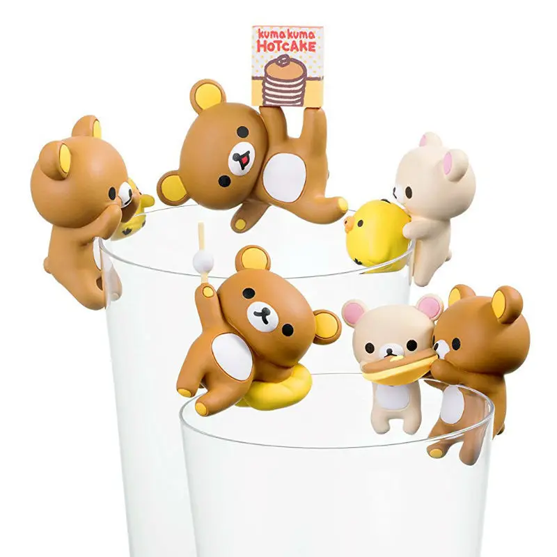 Customization 3D Cartoon Funny Bear Silicone Wine Cup Edge  Marker Figure  Drink Cup Bottle Label Mugs tag Distinguish