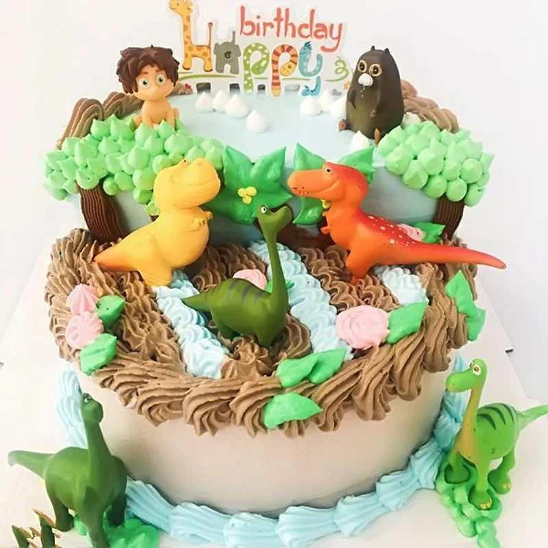 
 Happy Birthday Cake Topper Dinosaur 12 Set Of Cake Decorative Ornaments Doll Baking Dessert Dress Up Cartoon Doll Birthday Toys  