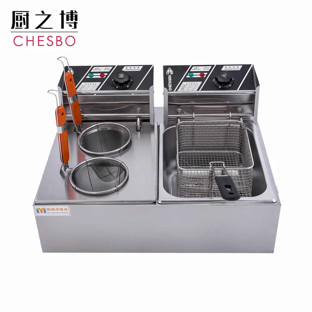 Equipment Dual Tank Generic 5000W 12 Liter 2 Holes 1 Basket Electric Countertop Pasta Cooker Noodles Machine French fries fryer