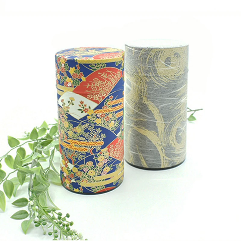 Popular traditional green paper washi tea caniste from Japan