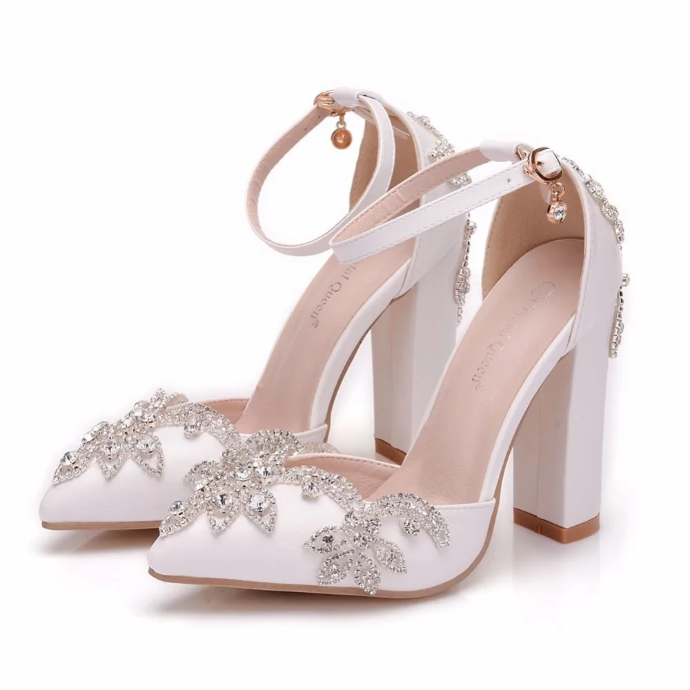 BS049 White 11CM Rhinestone Sandals Pointed Shoes Women Sweet Luxury Platform Wedges Shoes Wedding heels High Heels