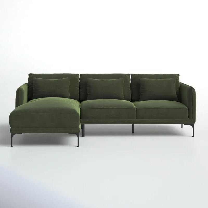 Upholstery Modern Velvet Living Room Couch with Chaise 2-Piece Set L-Shape Corner Sofa Green Home Furniture Living Room Sofas