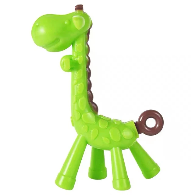 Beautiful cartoon colorful baby silicone toys Baby feeding set Customizable giraffe baby teether