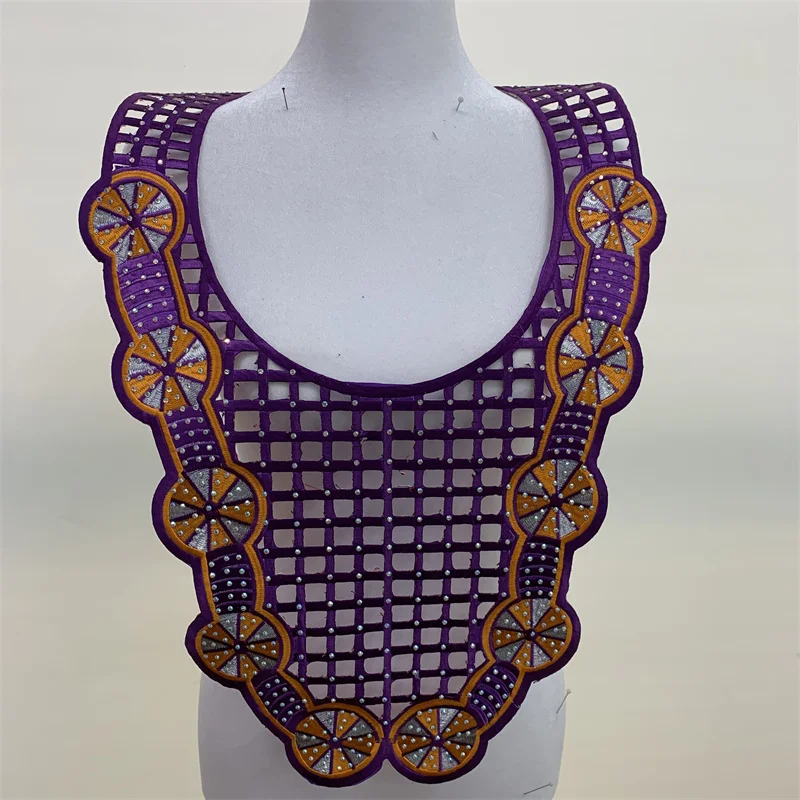 Garment accessory white beaded collar applique / polyester embroidery neck lace collar lace for dress