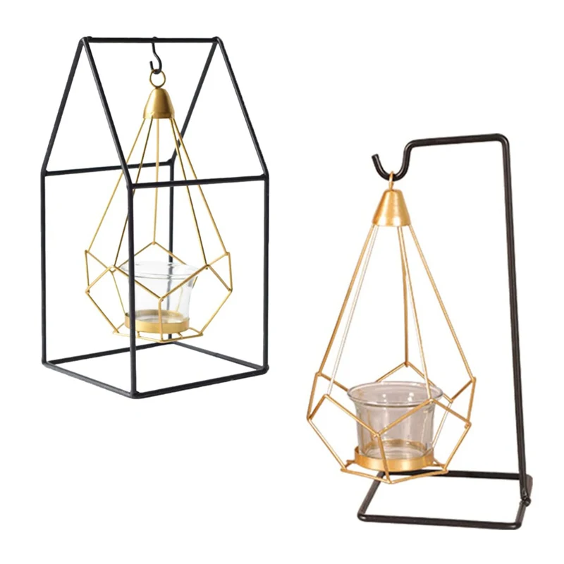 Geometric Glass Display Stand Tea Light Candle Holder For Air Plant Tabletop Decor, Swing Set Design Tealight Candle Holders