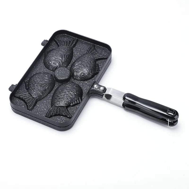 Taiyaki Fish Shaped Cake Mould 4 Trays Non-stick Japanese Waffle Cake Mold with Anti Scalding Handle