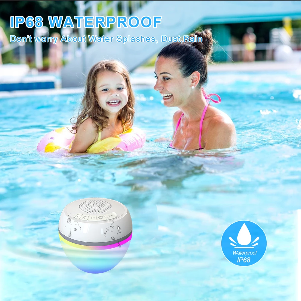 Cootway 2024 New Arrivals IP68 Waterproof Floating Speaker with LED RGB Light Show TWS Function Mini Pool Speaker