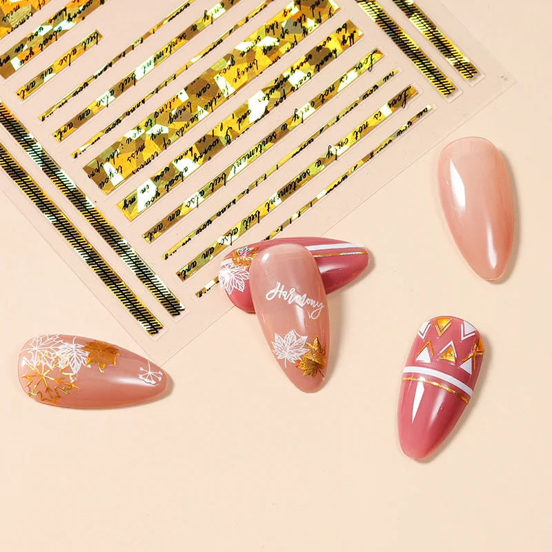 11 designs 10.5*8cm options 3d self adhesive glitter laser gold nail sticker decal letter for nail art