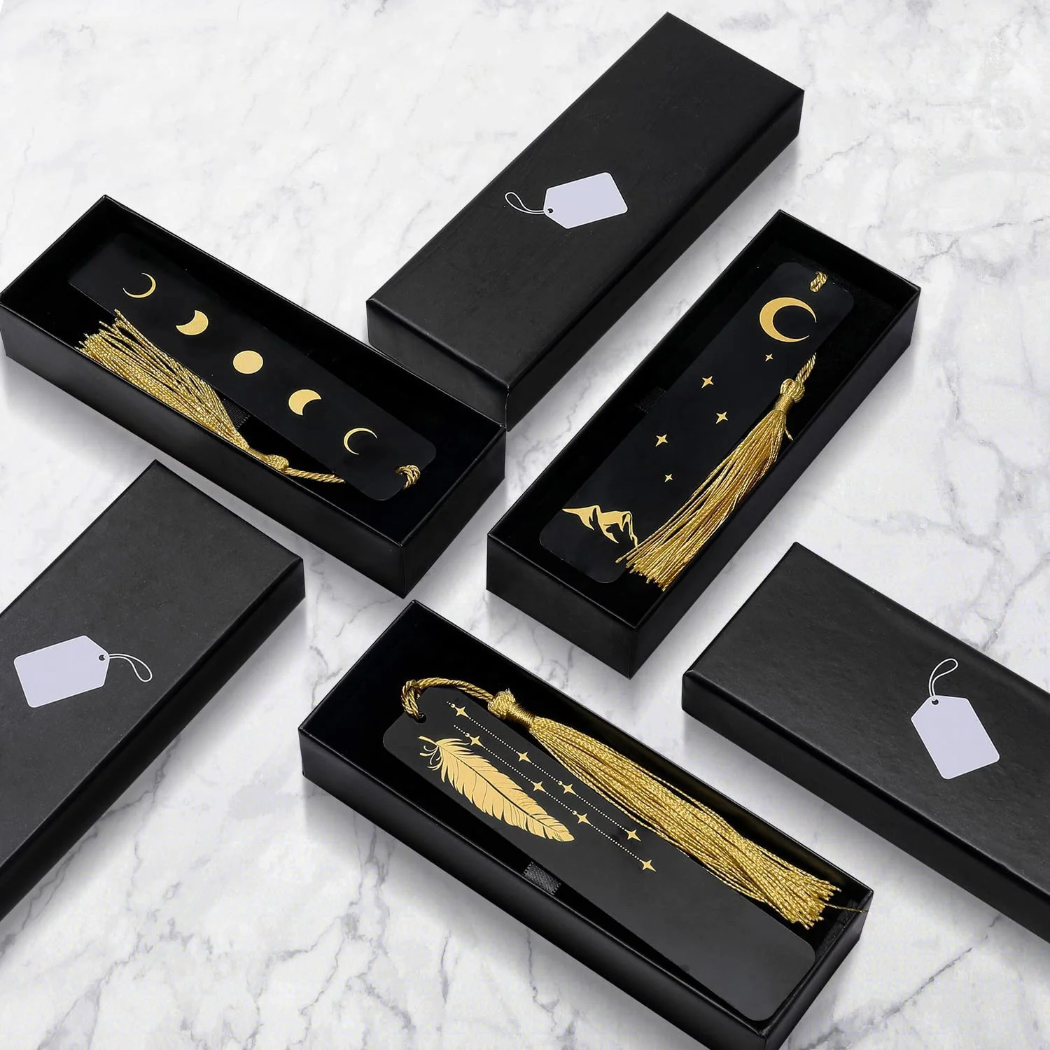 Wholesale Luxury Custom Personal Design Diy Moon Star Black And Gold Blank Metal Stainless Steel Bookmark For Gift