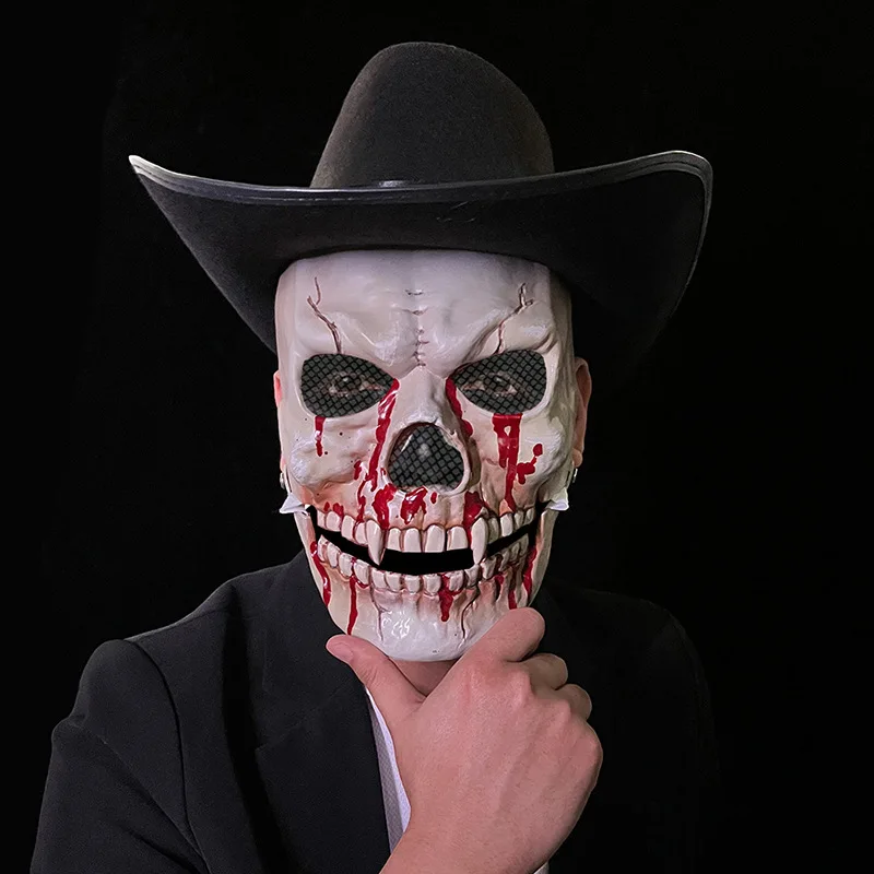 Moving mouth Halloween new skeleton mask cross-border explosive skeleton props half-face mask character props