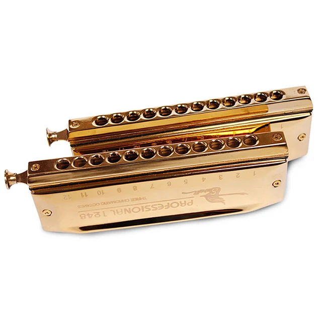 SW1248-4 12 Hole 48 Tone Thick Blow Mouth Practice Playing Chromatic Harmonica Gold