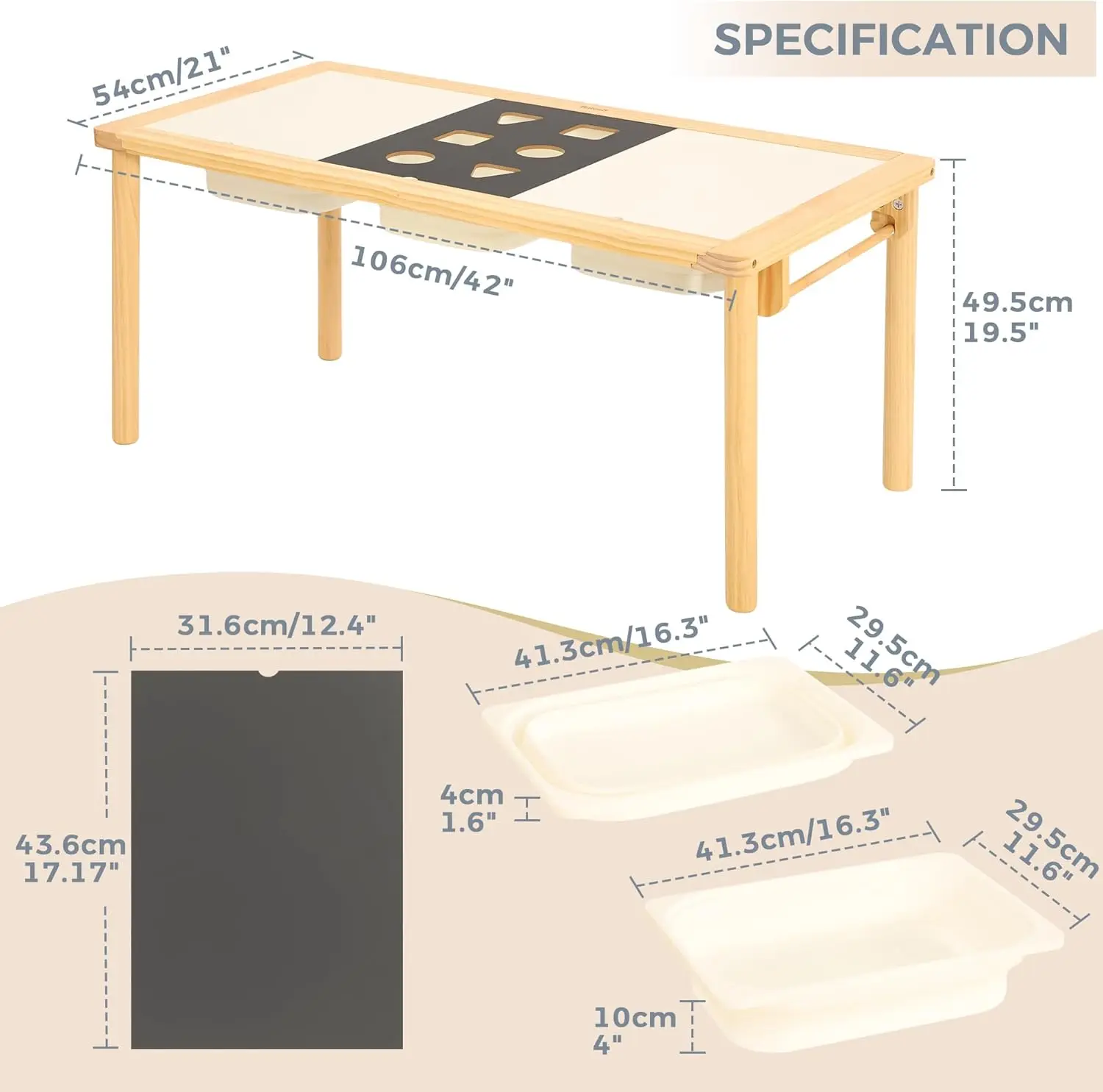 Sensory Table with 3 Foldable Storage Bins, Multifunction Wooden Sand and Water Table with  Board