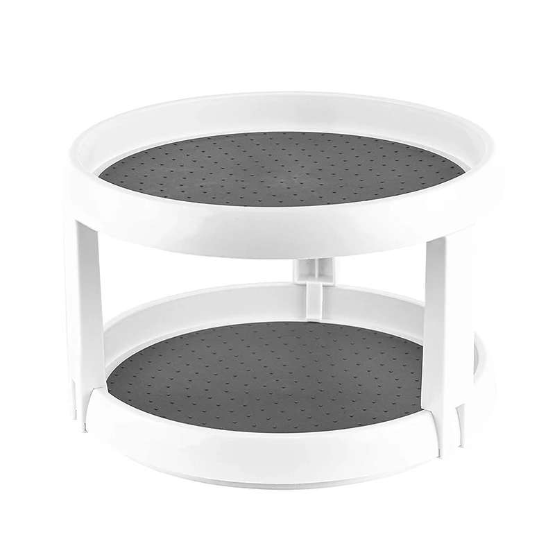 Kitchen Plastic 2 Tier Rotating Spice Rack Bearing Carousel Organizer Lazy Susan Turntable