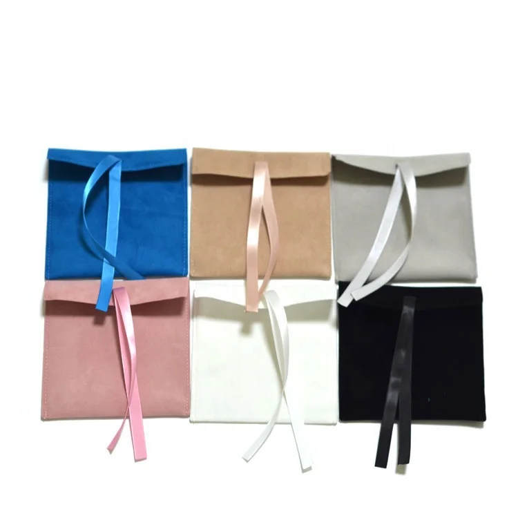Custom size and logo felt jewelry bag pouches envelope style with ribbon