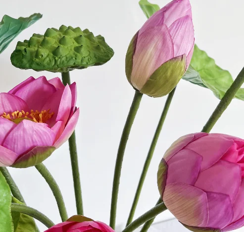 Artificial flowers lotus hand feeling lotus leaves lotus new Chinese flower arrangement living room flower