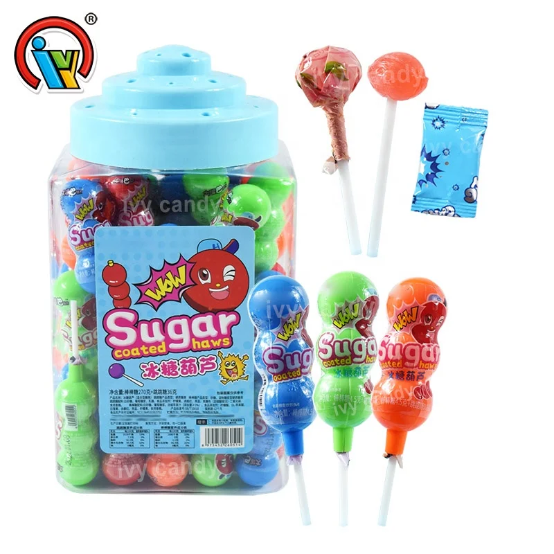 China supplier OEM gourd shaped bottle inside lollipop candy candy and popping candy