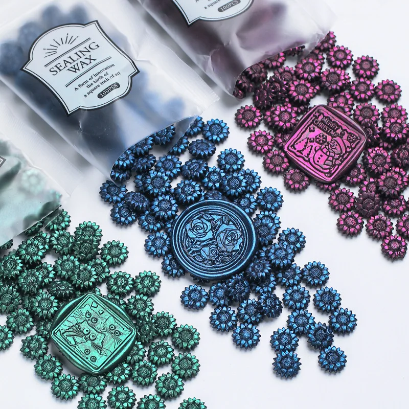 100Pcs Aurora Lacquer Wax Seal Beads Particle Polarized Colored Sparkling Powder Gold Powder Colorful Lacquer Sealing Wax Beads