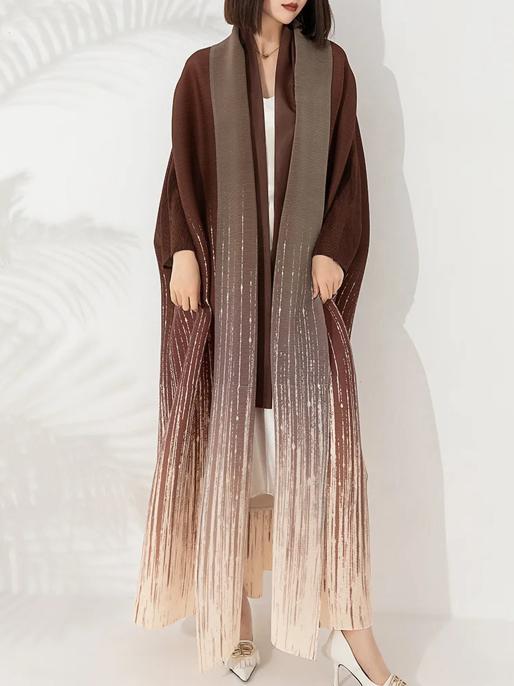 New Design Split Gradient Elegant Scarf Plus Free Size Midi Length Autumn Women Coat