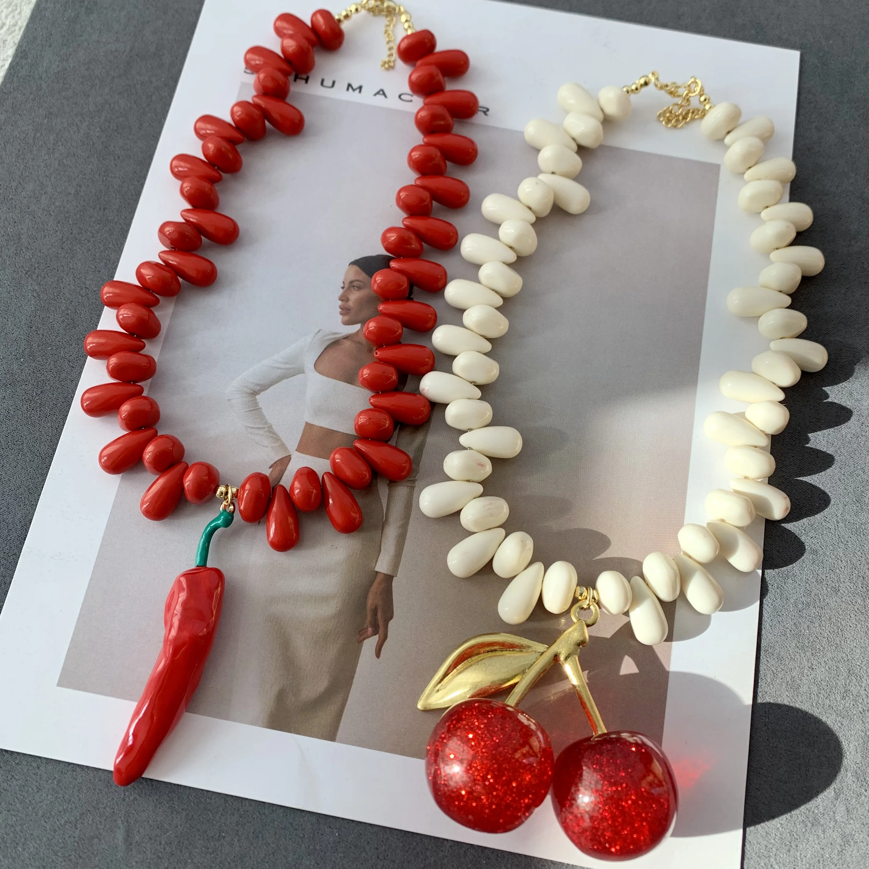 BD-C3719 Fashion cherry necklace for women men chili   pepper necklace for party beads necklace chunky   jewelry