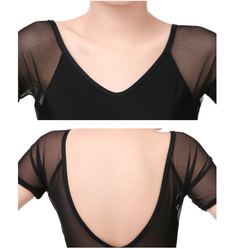 Girls Nylon Ballet Leotards Children Mesh Sleeve Elastic Dance Leotard